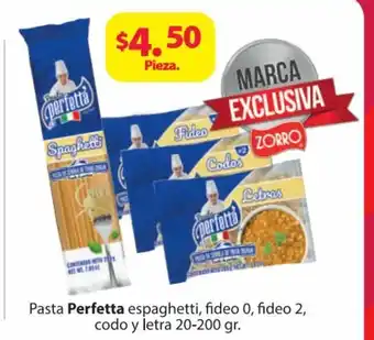 Zorro Pasta Perfetta espaghetti, Fideo 0, Fideo 2, codo y letra 20-200 gr oferta