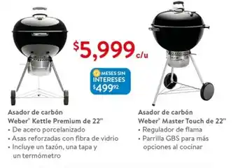 Walmart Asador de carbon Weber Kettle Premium de 22" / Asador de carbon Weber Master Touch de 22" oferta