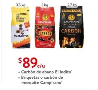 Walmart Carbon de ebano El Indito - Briquetas o carbon de mezquite Campirano oferta