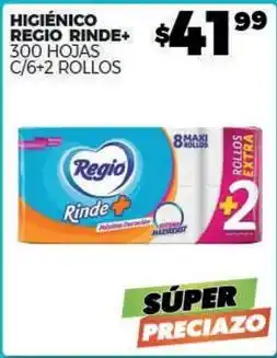 Merco Regio - higiénico regio rinde+ 300 hojas c/6+2 rollos oferta