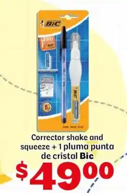 Soriana Mercado Bic corrector shake and squeeze + 1 pluma punta de cristal Bic oferta