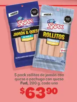 Soriana Híper Fud rollitos de jamón con queso o pechuga con queso oferta