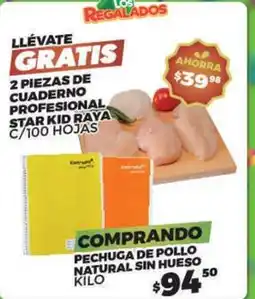 Merco Pechuga de pollo natural sin hueso/2 piezas de cuaderno profesional star kid raya oferta