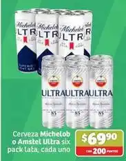 Soriana Híper Michelob - cerveza o amstel ultra six pack lata oferta