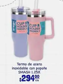 La Comer Termo de acero inoxidable con popote oferta