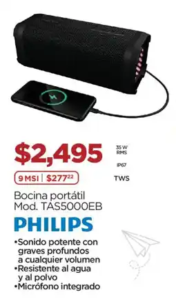 Chedraui Philips Bocina portátil Mod. TAS5000EB oferta