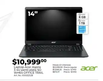 Office Depot Laptop Acer Aspire 3 4U Penti plata SO WH64 OFFICE TRAIL oferta