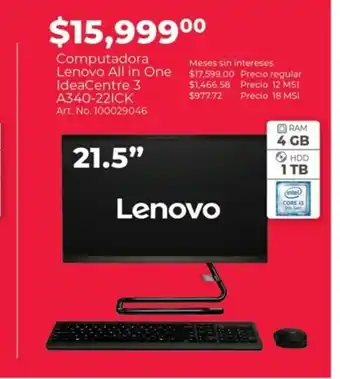 Computadora Lenovo All in One IdeaCentre 3 A340-22ICK