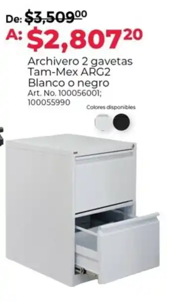 Archivero 2 Gavetas Tam-Mex ARG2 Blanco o Negro