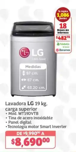 Soriana Híper Lavadora LG 19 kg. carga superior oferta