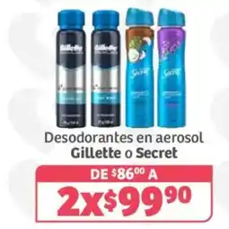 Soriana Híper Gillette o Secret Desodorantes en aerosol oferta