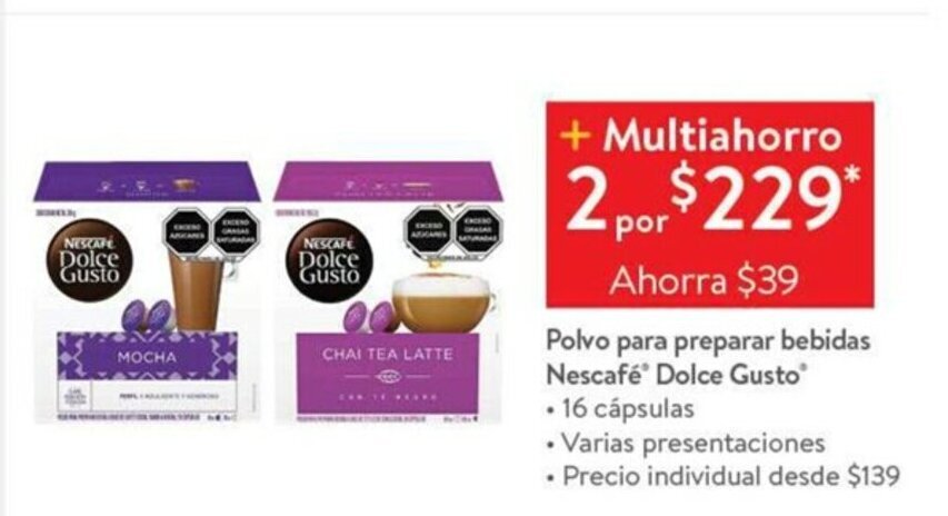 Polvo para preparar bebidas Nescafe Dolce Gusto oferta en Walmart