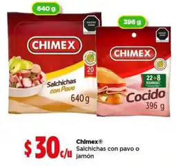 Bodega Aurrerá Chimex Salchichas con Pavo o Jamón oferta