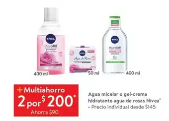 Walmart Agua micelar o gel-crema hidratante agua de rosas Nivea oferta