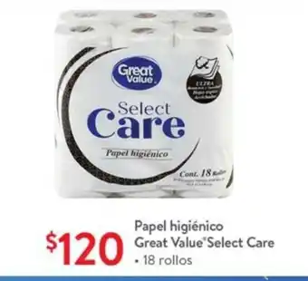 Walmart Papel Higienico Great Value Select Care 18 rollos oferta