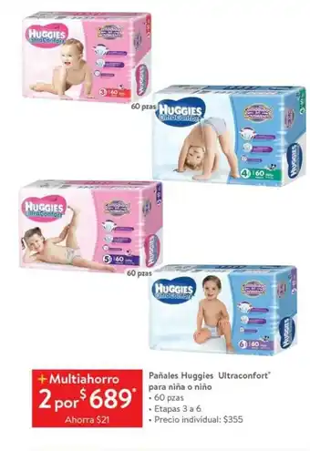 Walmart Pañales Huggies Ultraconfort para niña o niño oferta