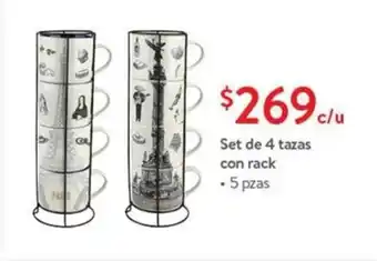 Walmart Set de 4 tazas con rack 5 pzas oferta
