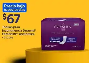 Femenine toallas para incontinencia Depend anatómica