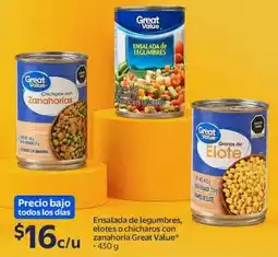 Walmart Great Value ensalada de legumbres, elotes o chicharos con zanahoria oferta