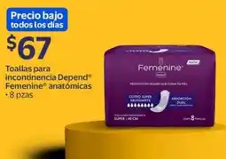 Walmart Femenine toallas para incontinencia oferta