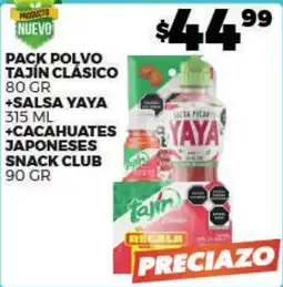 Merco tajín pack polvo tajín clásico +salsa yaya +cacahuetes japoneses snack club oferta