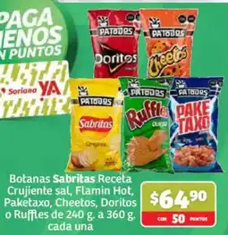 Soriana Híper Patodos Botanas Sabritas Receta Crujiente sal Flamin Hot Paketaxo Cheetos Doritos o Ruffles oferta