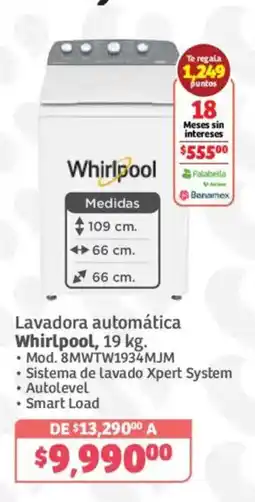 Soriana Híper Whirlpool lavadora automática 19 kg oferta