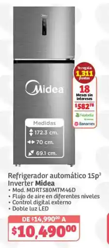 Soriana Híper Midea refrigerador automatico 15p3 inverter oferta