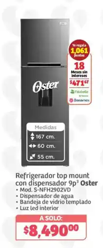 Soriana Híper Oster refrigerador top mount con dispensador 9p3 oferta