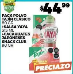 Merco Salsa - pack polvo tajín clásico + salsa yaya + cacahuates japoneses snack club oferta