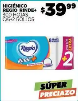 Merco Regio - higiénico regio rinde+ 300 hojas c/6+2 rollos oferta