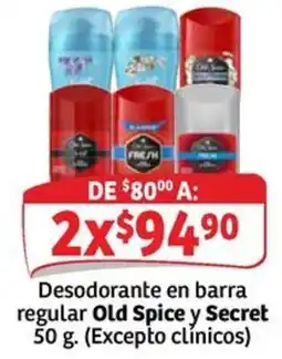 Soriana Express Old Spice y Secret Desodorante en barra regular oferta