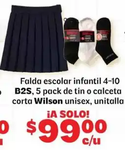 Soriana Express Wilson Falda escolar infantil 4-10 B2S, 5 pack de tin o calceta corta unisex oferta