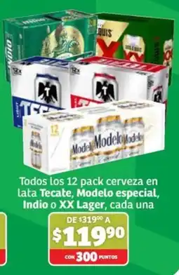 Soriana Express Tecate, modelo especial, indio o xx lager todos los 12 pack cerveza en lata oferta
