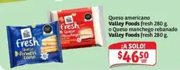 Soriana Express Valley Foods Queso americano o Queso manchego rebanado oferta