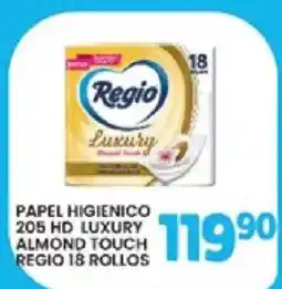 Alsuper Regio papel higienico 205 hd luxury almond touch oferta