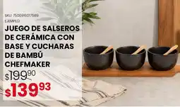 DelSol chefmaker juego de salseros de cerámica con base y cucharas de bambú oferta