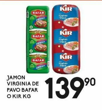 Alsuper Jamón virginia de pavo bafar o kir kg oferta
