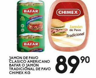 Alsuper Jamón de pavo clasico americano bafar kg o jamón tradicional pavo chimex kg oferta