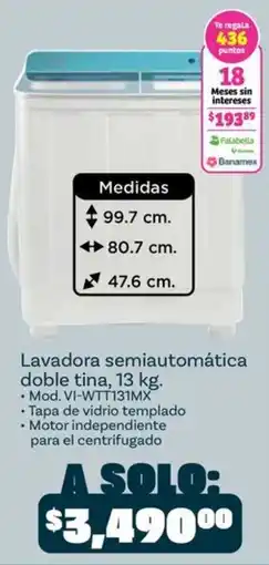 Soriana Mercado Falabella Lavadora semiautomática doble tina oferta