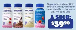 Soriana Mercado Nodrim suplemento alimenticio adulto o sin azúcar sabor fresa, vainilla o chocolate oferta