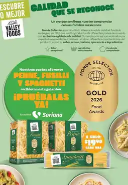 Soriana Híper Valley foods - penne, fusilli y spaghetti oferta