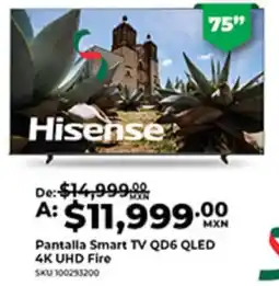 Office Depot Hisense Pantalla Smart TV QD6 QLED 4K UHD Fire oferta