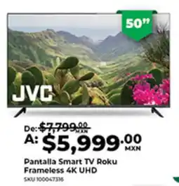 Office Depot JVC Pantalla Smart TV Roku Frameless 4K UHD oferta