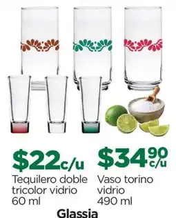 Chedraui Glassia Tequilero doble tricolor vidrio oferta