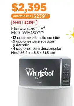 Chedraui Whirpool microondas 11p mod.wm1807d oferta