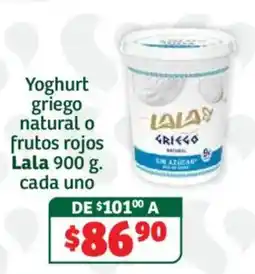 Soriana Híper Lala yoghurt griego natural o frutos rojos oferta