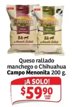 Soriana Mercado Campo Menonita Queso rallado manchego o Chihuahua oferta