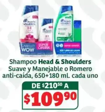 Shampoo Head & Shoulders Suave y Manejable o Romero anti-caída