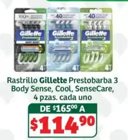 Soriana Híper Gillette Prestobarba 3 Body Sense, Cool, SenseCare oferta